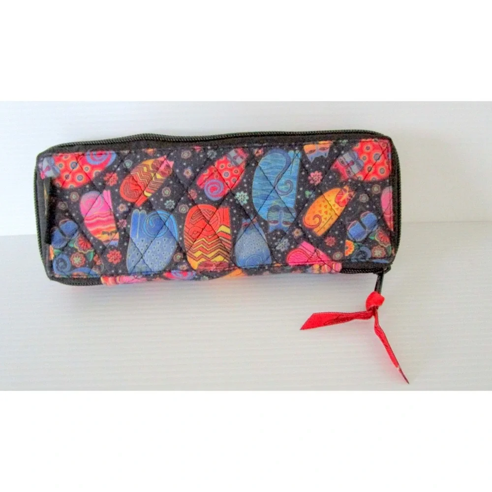 Laurel Burch Multi Feline Cats Quilted Cotton 7 Day Zip Pill Organizer Bag Pouch